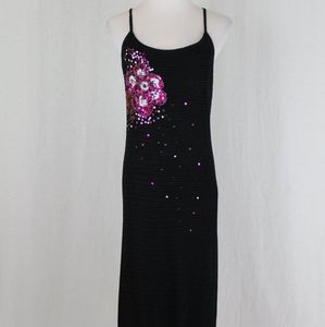 Adrianna Papell Lillie Rubin Sequined Crocheted Cross Back Dress Y2k 90s